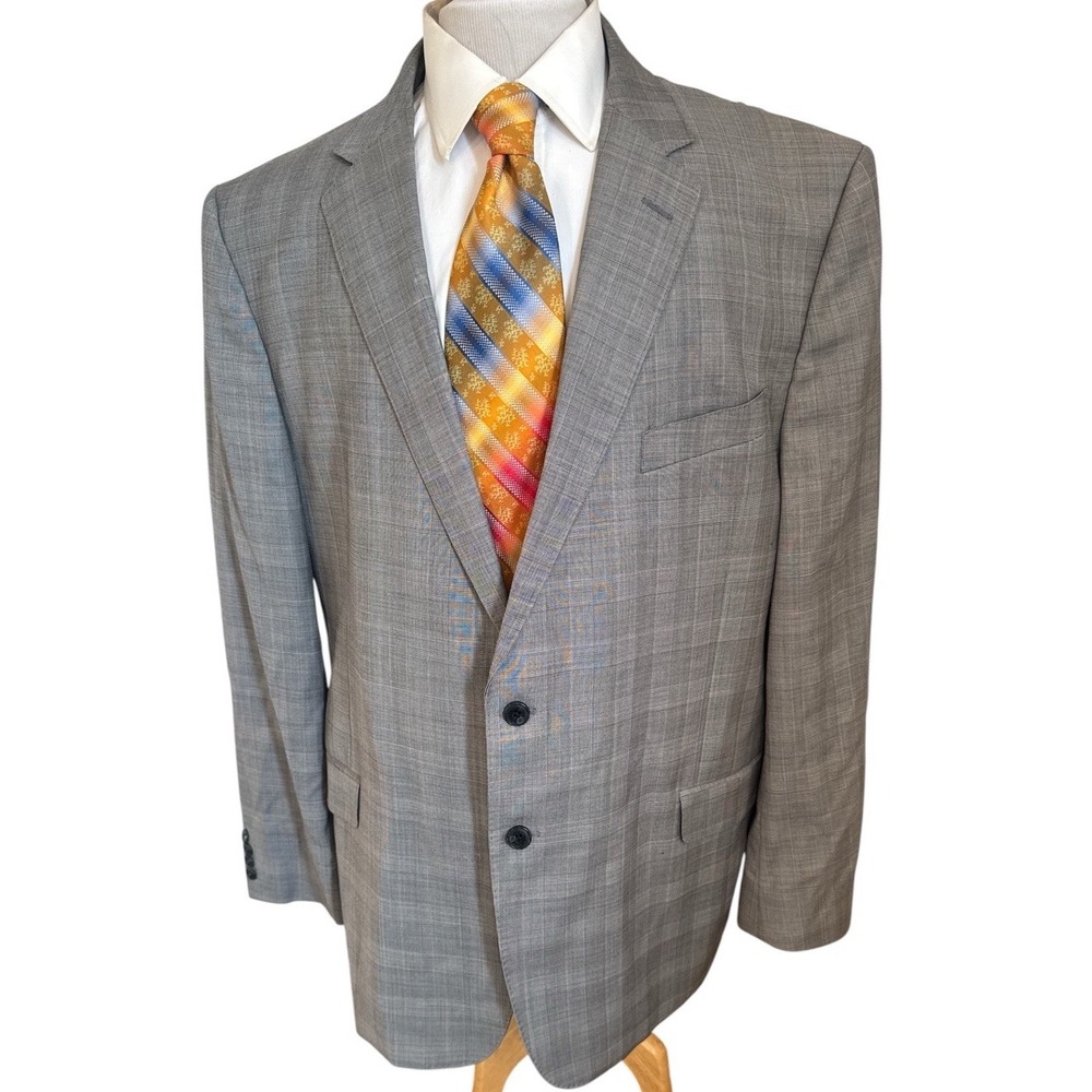Jos A Bank Reserve Lanificio Cerritos Gray Plaid Italian Wool Jacket Blazer 48L
